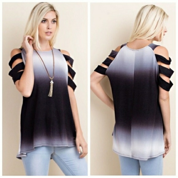 🌼❣ BLACK OMBRE CUT OUT SHOULDER TOP - Picture 2 of 2